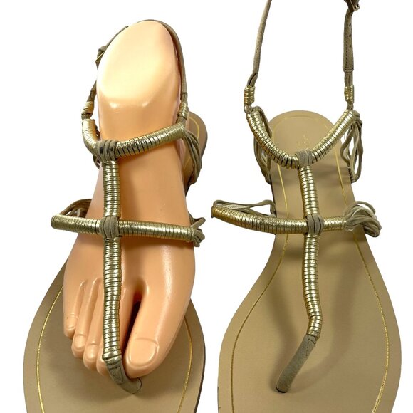 GUCCI Gold Gladiator Thong Ankle Strap Sandals 39.5 9.5 - Picture 2 of 9